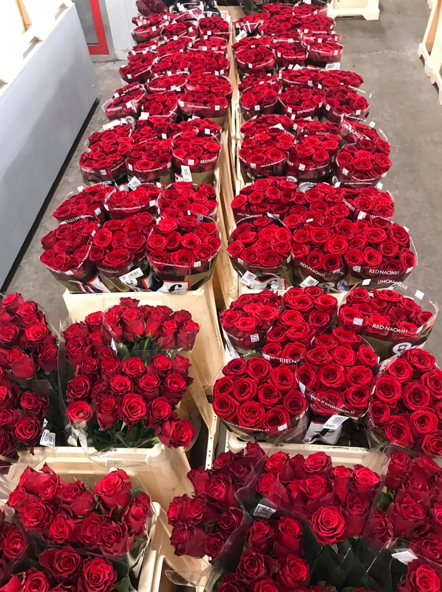 Display of fresh red roses at Anne's Florist.